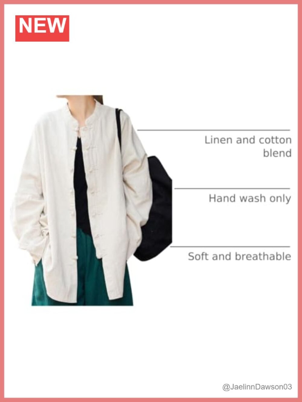 Linen Oversized Shirt Jacket Frog Button - Picture 3 of 5